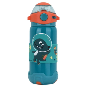 Al Saif Gallery plastic water bottle for children, 460 ml, astronaut shape, straw - green product image