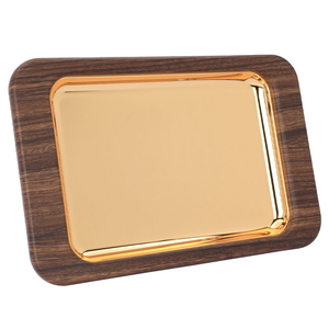 Steel tray with Saif Gallery wood edge, 40 x 26 x 3 cm, small rectangle - gold product image