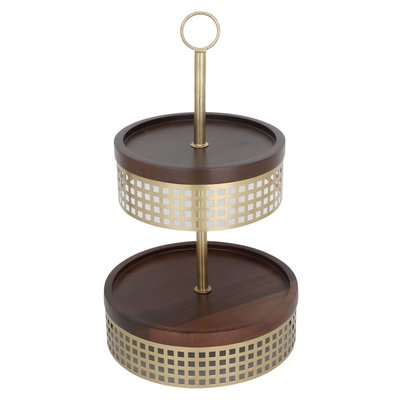 Steel Al Saif Gallery serving stand, two levels, circular - wooden product image 2