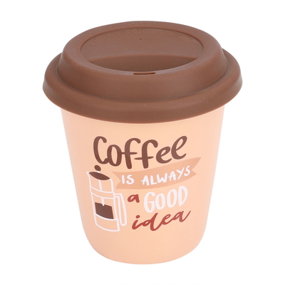 Al Saif Gallery porcelain coffee cup, 350 ml, with a brown-beige silicone lid product image 1