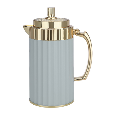 Al Saif Gallery Plastic EVA Thermos Set, 1-0.7 Liter, Golden Handle, 2 Pieces - Light Gray product image 3