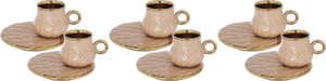 Al Saif Gallery Porcelain Coffee Cups And Saucers Set, 12 Pieces - Golden Brown product image