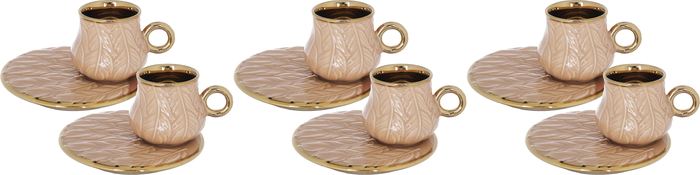 Al Saif Gallery Porcelain Coffee Cups And Saucers Set, 12 Pieces - Golden Brown product image 1