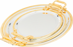 Al Saif Gallery Steel Serving Tray Set, 3 Pieces - Silvergold product image