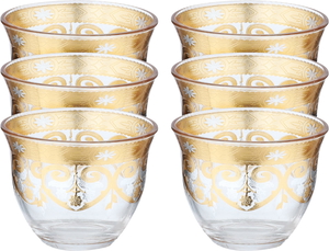 Al Saif Gallery Max Arabic Coffee Cups Set, 90 ml, Golden Pattern, 6 Pieces - Clear product image