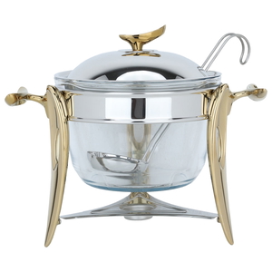 Al Saif Gallery Steel Soup Warmer + Glass, 23 x 23 cm, Deep Round - Silver with Gold product image