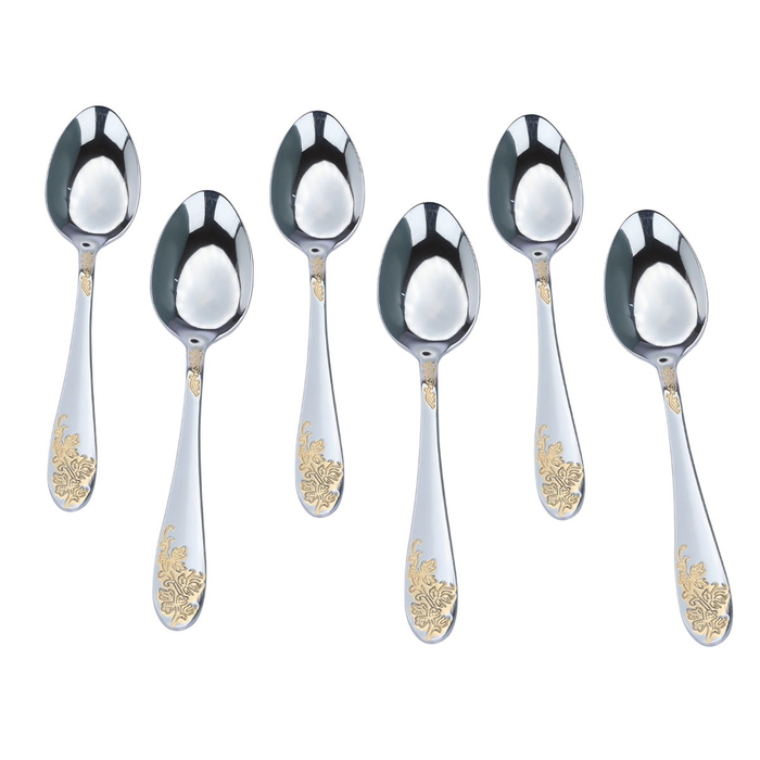 Al Saif Gallery steel spoon set, gilded engraving, 6 pieces - silver product image 3