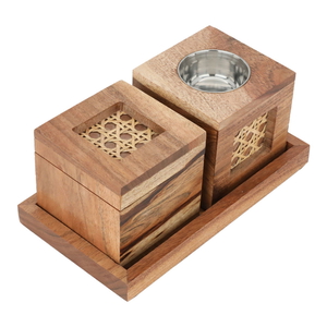 Saif Gallery Wooden Incense Burner Set, 3 Pieces, Tofariya, Square - Wooden product image