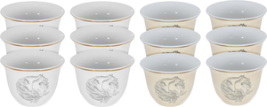 Al Saif Gallery Arabic coffee cups set, 12 pieces, 90 ml, black horse head pattern - beige product image