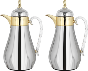 Al Saif Gallery Al Hanouf glass thermos set, 0.7 / 1 liter, stainless steel outer shell - silver gold product image