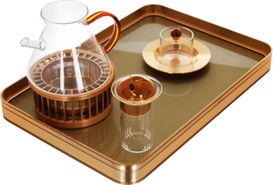 Amber Al Saif Gallery Glass Tea Serving Set, Teapot + Cups and Saucers + Warmer Base, 15 Pieces - Hazel product image