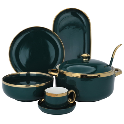 طقم سفرة بورسلان السيف غاليري، دائري، 51 قطعة - أخضر product image 1