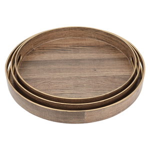 Al Saif Gallery Wood Topper Set, 37x37x4.8 / 34.5x34.5x4.5 / 33x33x4.2, Round, 3 Pieces - Brown product image