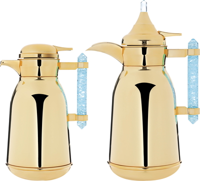 Al Saif Gallery Shahd stainless steel thermos set, two pieces, with crystal handle - gold product image 1