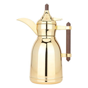 Dallah Shahad Steel Al Saif Gallery, 0.6 liter, with dark wooden handle - gold product image