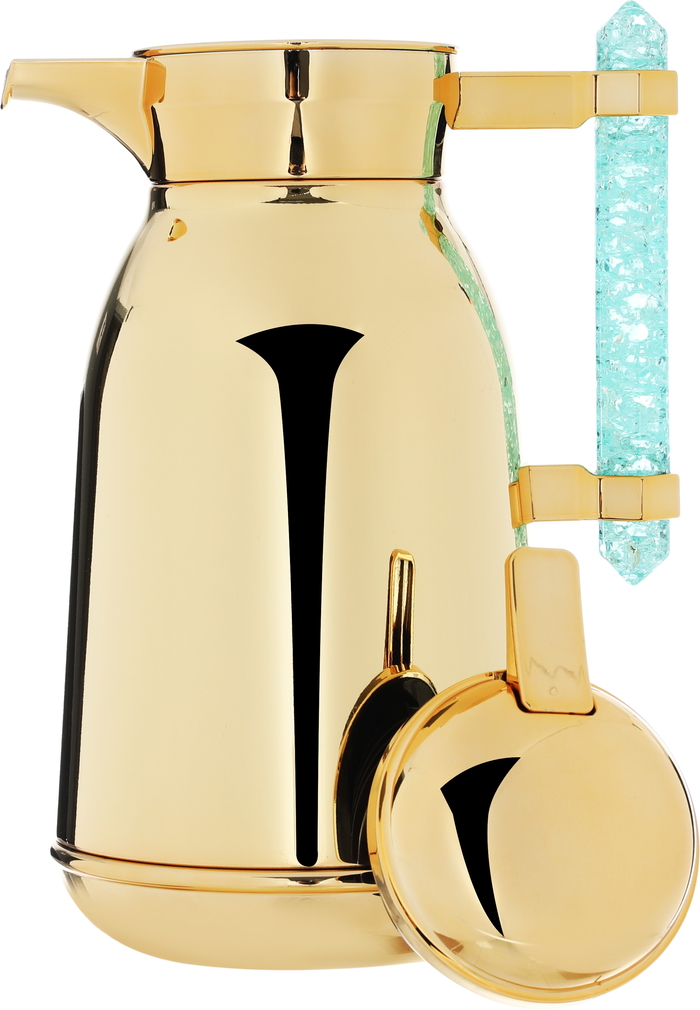 Al Saif Gallery stainless steel thermos set, 1+1 liter, light green crystal handle, 2 pieces - gold product image 7