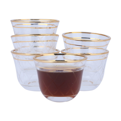Al Saif Gallery glass tea and coffee serving set, golden lines, 26 pieces - transparent product image 3