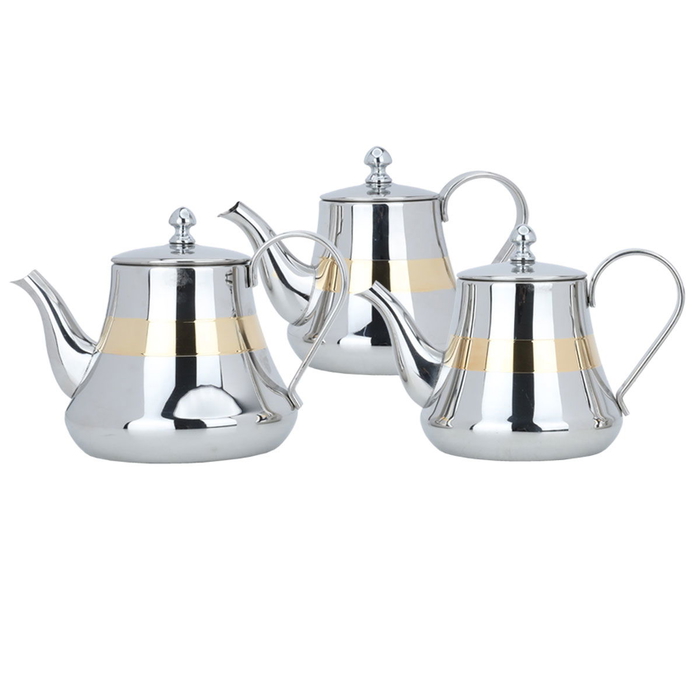 Al Saif Gallery Steel Teapot Set, 0.9, 1.2, 1.6 Liter, Gold-Silver Line product image 1