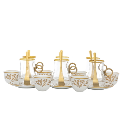 Al Saif Gallery teacups and cups set, 24 pieces, gold-white pattern product image 3