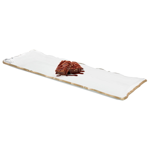 Al Saif Gallery glass dessert dish, 50 x 18 x 3 cm, rectangle, gold rim, large - clear product image