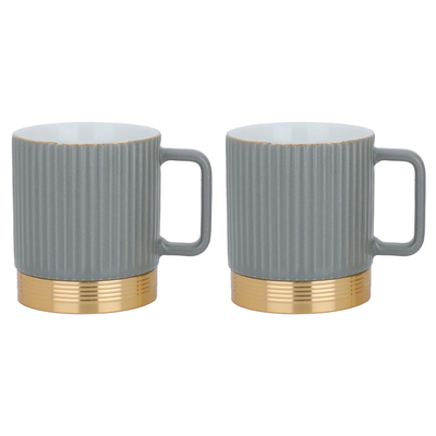 Al Saif Gallery porcelain tea cup set, 200 ml, gold base, 2 pieces - grey product image 1