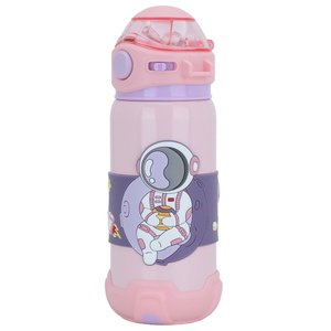 Al Saif Gallery Plastic Water Bottle for Children, 500 ml, Astronaut Pattern, with Straw - Pink product image