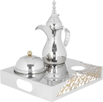 Steel hospitality set (dallah + dates + Noa plate) Al Saif Gallery, 4 pieces, base - silver product image 4