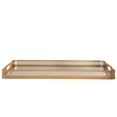 Al Saif Gallery steel serving tray with gold edges, 50 x 30 x 4 cm, medium rectangle - silver product image 2