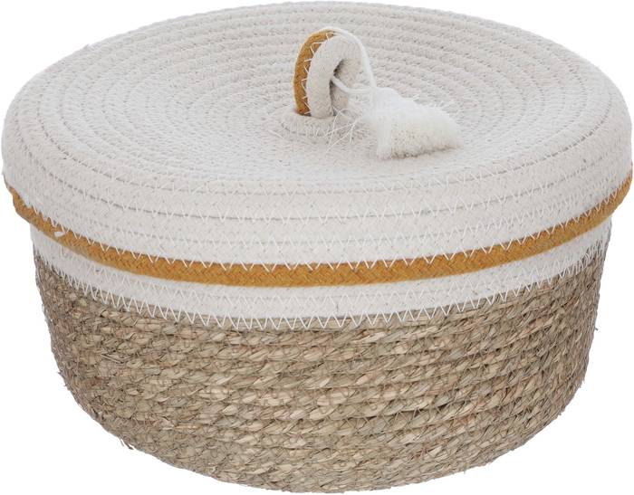 Al Saif Gallery Wicker Baskets Set, 27x27x16 / 22x22x13 / 19x19x10 cm, deep circular, with white cover, 3 pieces - beige product image 2