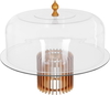 Saif Gallery Glass Cake Stand with Transparent Lid, 30.3x30.3x10.2 cm, Round, Golden Base - Transparent product image 1