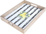 Saif Gallery wooden serving tofir, 42 cm, rectangular, lemon pattern, with handle - white product image 2