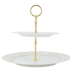 Al Saif Gallery Porcelain Cake Stand, 2 Levels - Golden White product image