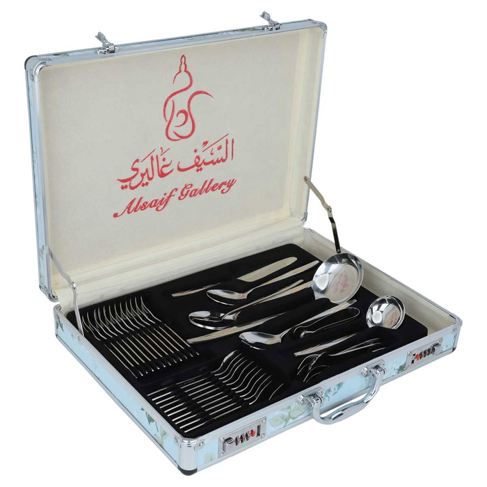 طقم ملاعق استيل بحقيبة ألمنيوم السيف غاليري، 72 قطعة، نقش ذهبي - فضي product image 2