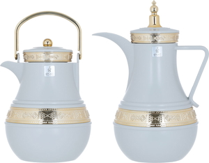 Al Saif Gallery Amal Glass Thermos Set, 1/1 L, Gilded, 2 Pieces - Light Grey product image