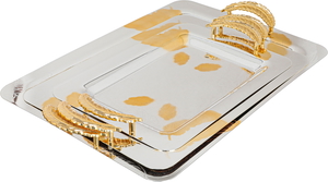 Al Saif Gallery steel topper set, 50x36x2.5 / 43x31x2.5 / 36x26x2.5 cm, gilded, feather handle, 3 pieces - silver product image