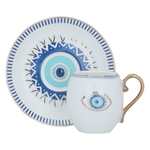 Al Saif Gallery Porcelain Coffee Cups and Saucers Set, 12 Pieces, 90 ml, Blue Eye Pattern - White product image 1