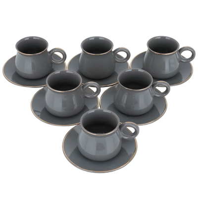 Al Saif Gallery Turkish Porcelain Coffee Cups Set, 12 Pieces, 220 ml - Dark Gray product image 2