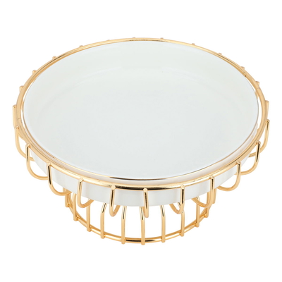 Al Saif Gallery porcelain dessert stand, 8 inches, round, gold base - white product image 2