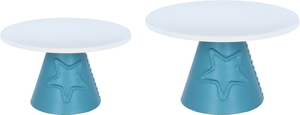 Steel dessert serving stand with a blue base from Al Saif Gallery, 21 x 21 x 12 cm, circular - white product image