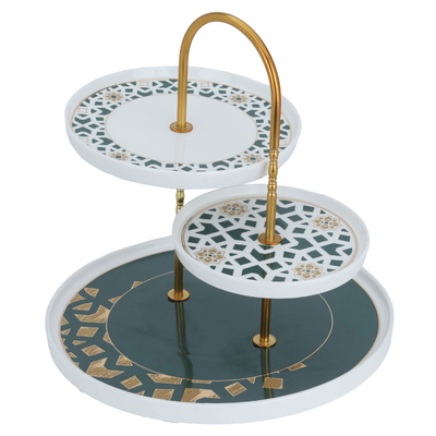 Al Saif Gallery porcelain cake stand, round, 3 levels - green product image 1