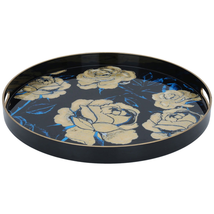 Al Saif Gallery Wooden Serving Tray, 45.6x45.6x4 cm, Round - Black product image 1