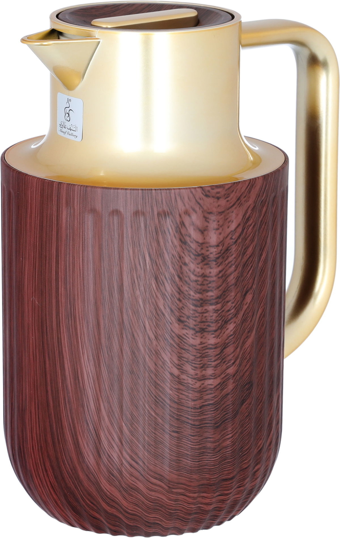 Laura Plastic Everest Alsaif Gallery Thermos, 1 litre, golden handle - dark wooden product image 2