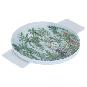 Tofariya Al Saif Gallery porcelain dessert serving tray, round, with two hands, 30.5 x 21 x 1 cm - green product image