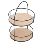 Al Saif Gallery wooden serving rack, 21.5 x 21.5 x 32 cm, two tiers, circular - black beige product image 2