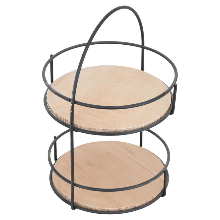 Al Saif Gallery wooden serving rack, 21.5 x 21.5 x 32 cm, two tiers, circular - black beige product image 2