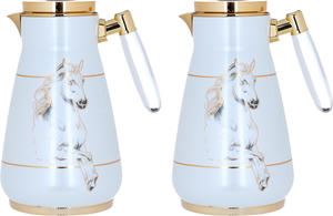 Steel Al Saif Gallery Thermos, 1/0.75 liter, horse pattern, clear handle, 2 pieces - cream product image