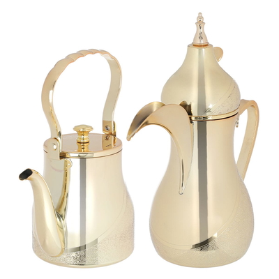 Al Saif Gallery Steel Dallah Coffee and Teapot Set, 0.9/1.06 Liter - Gold product image 2