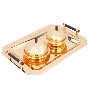 Alif Gallery Serving Trays Set With Dates, Steel, 3 Pieces - Gold product image