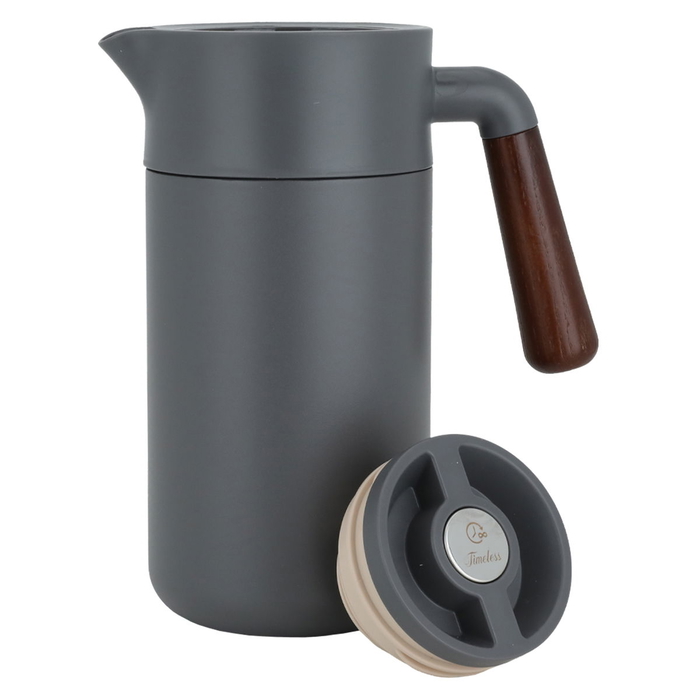 Tara Plastic Timeless Thermos, 1.2 L, Wooden Handle, Squeeze - Dark Gray product image 2