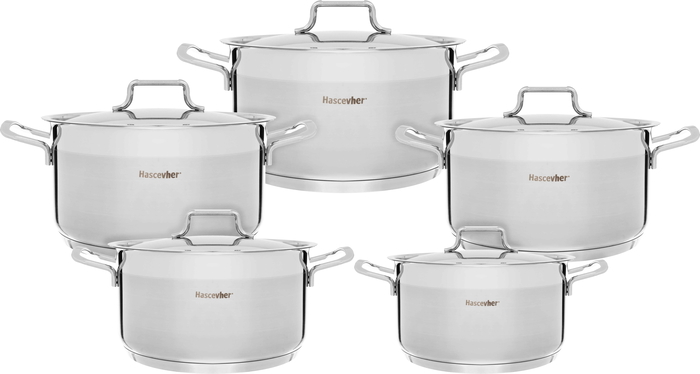 Hascevher steel cookware set, 10 pieces, 18 / 20 / 22 / 24 / 28 cm, Turkish - silver product image 2